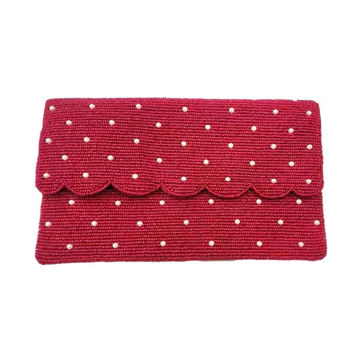 Pearl Scallop Edge Beaded Clutch Bag