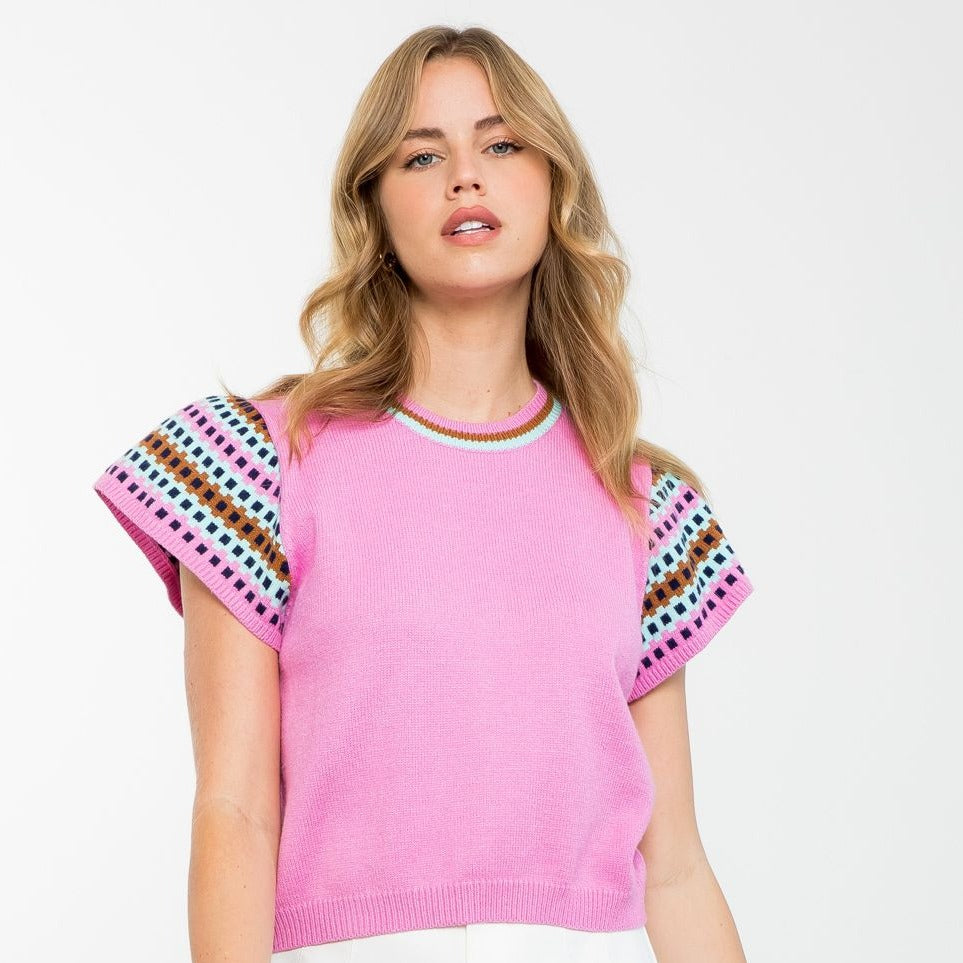 THML Pattern Short Sleeve Knit Top