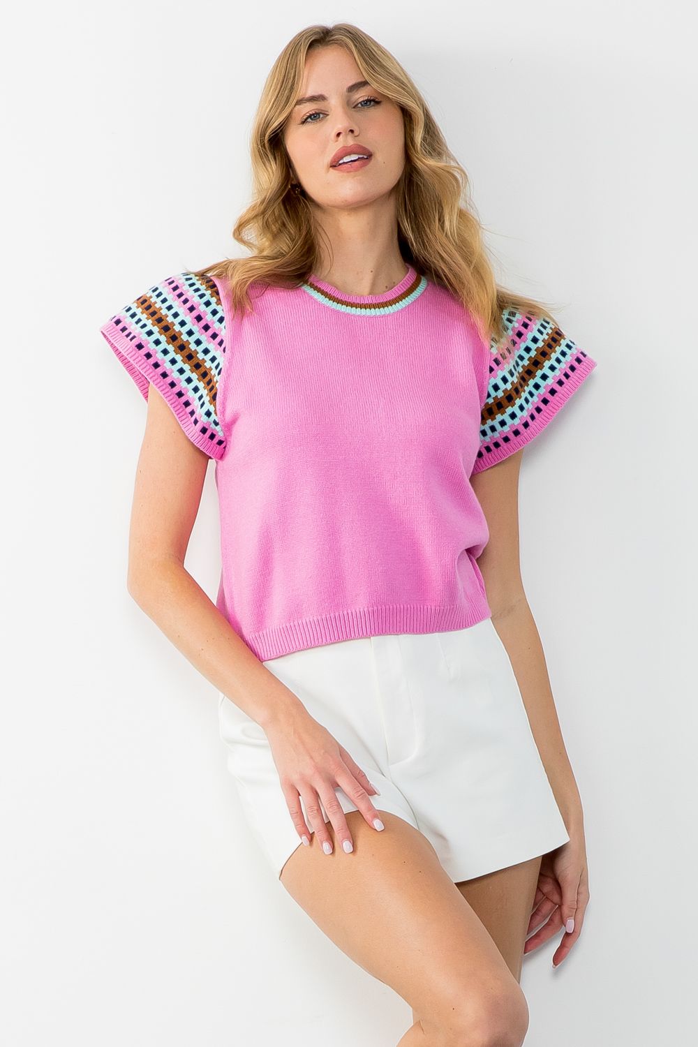 THML Pattern Short Sleeve Knit Top