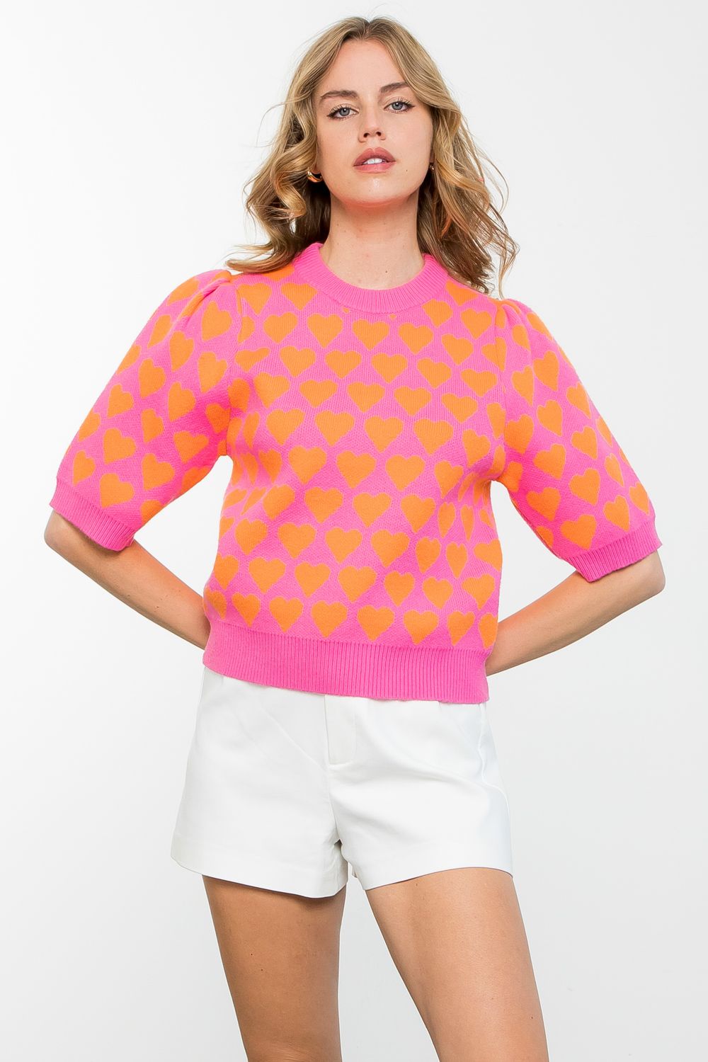 THML Short Sleeve Heart Knit Top