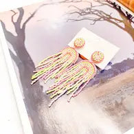 Fringe And Stripes Beaded Boho Earrings