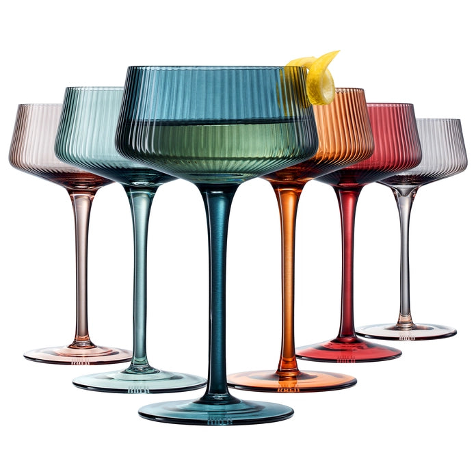 Colored Ribbed Coupe Glasses