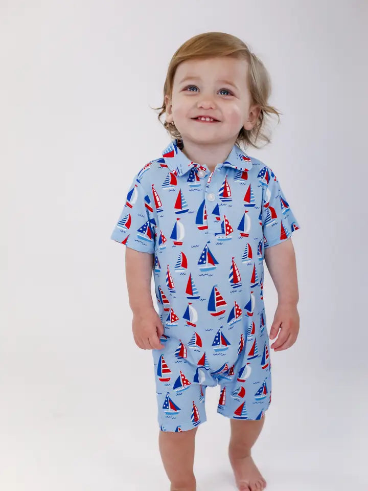 Goosies Sail Away Short Sleeve Polo Romper