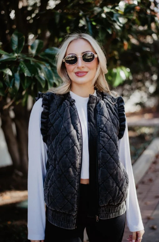 Katydid Washed Quilted Ruffle Vest