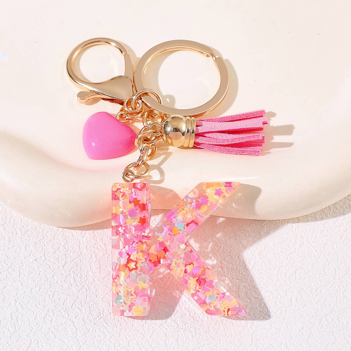 Pink Sequin Initial Keychains