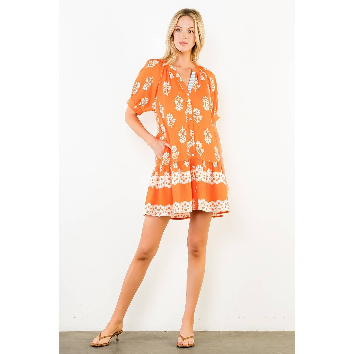 THML Short Sleeve Button Up Floral Pattern Dress