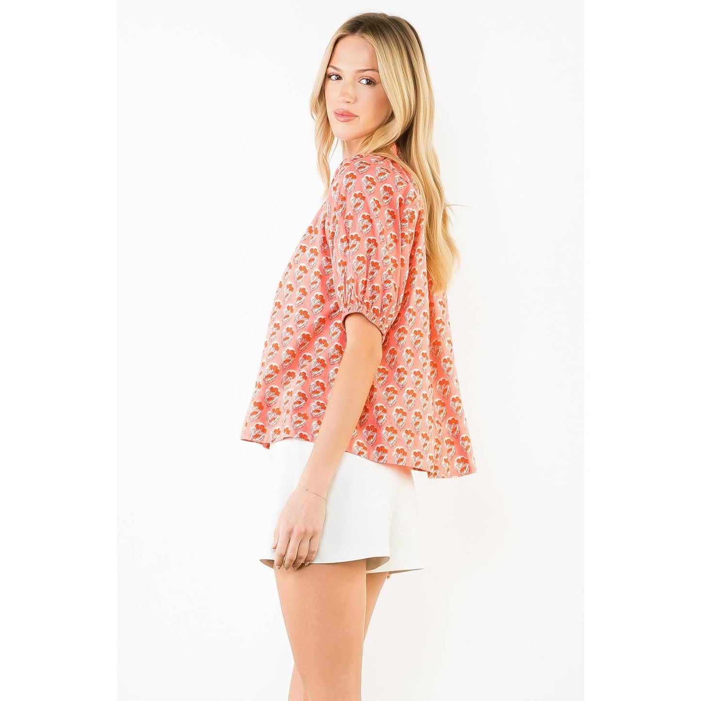 THML Short Sleeve Patterned V-Neck Top
