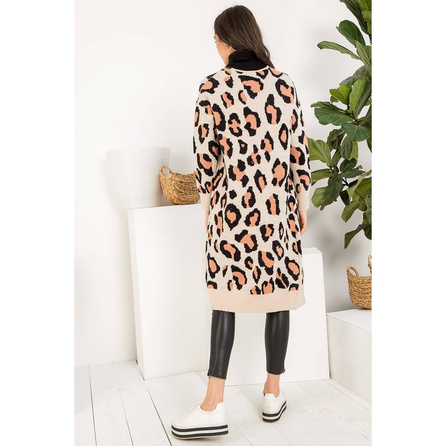 THML Cheetah Knit Long Cardigan