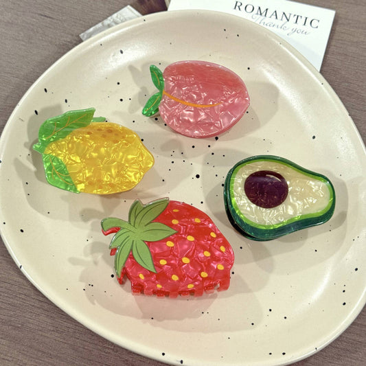 Fresh Fruit Design Hair Claw, Strawberry & Lemon Hair Clip