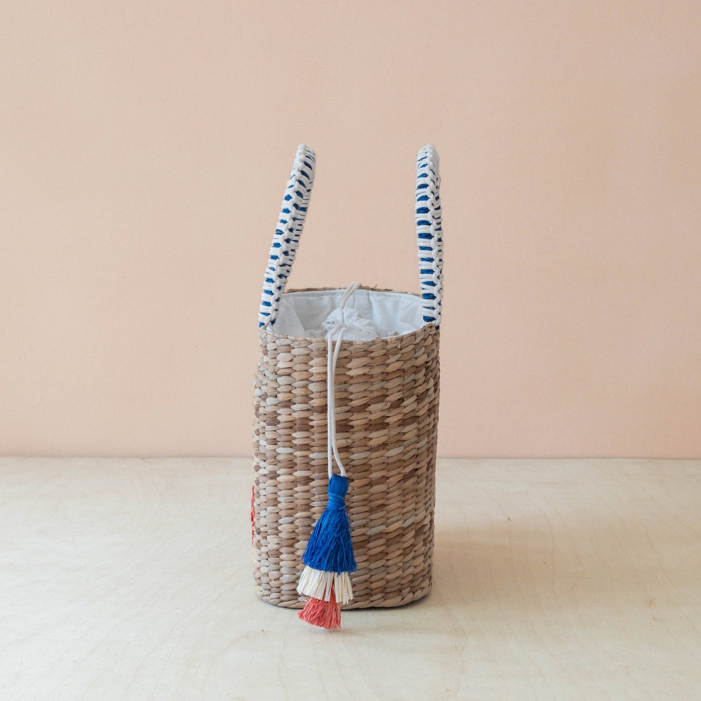Mini Woven Tote Bag with Embroidered Bonjour – Handwoven Beach Tote | LIKHÂ