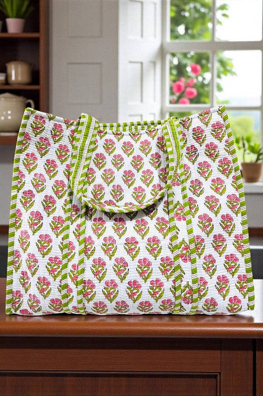 Brooke Green and Pink Floral Tote Bag