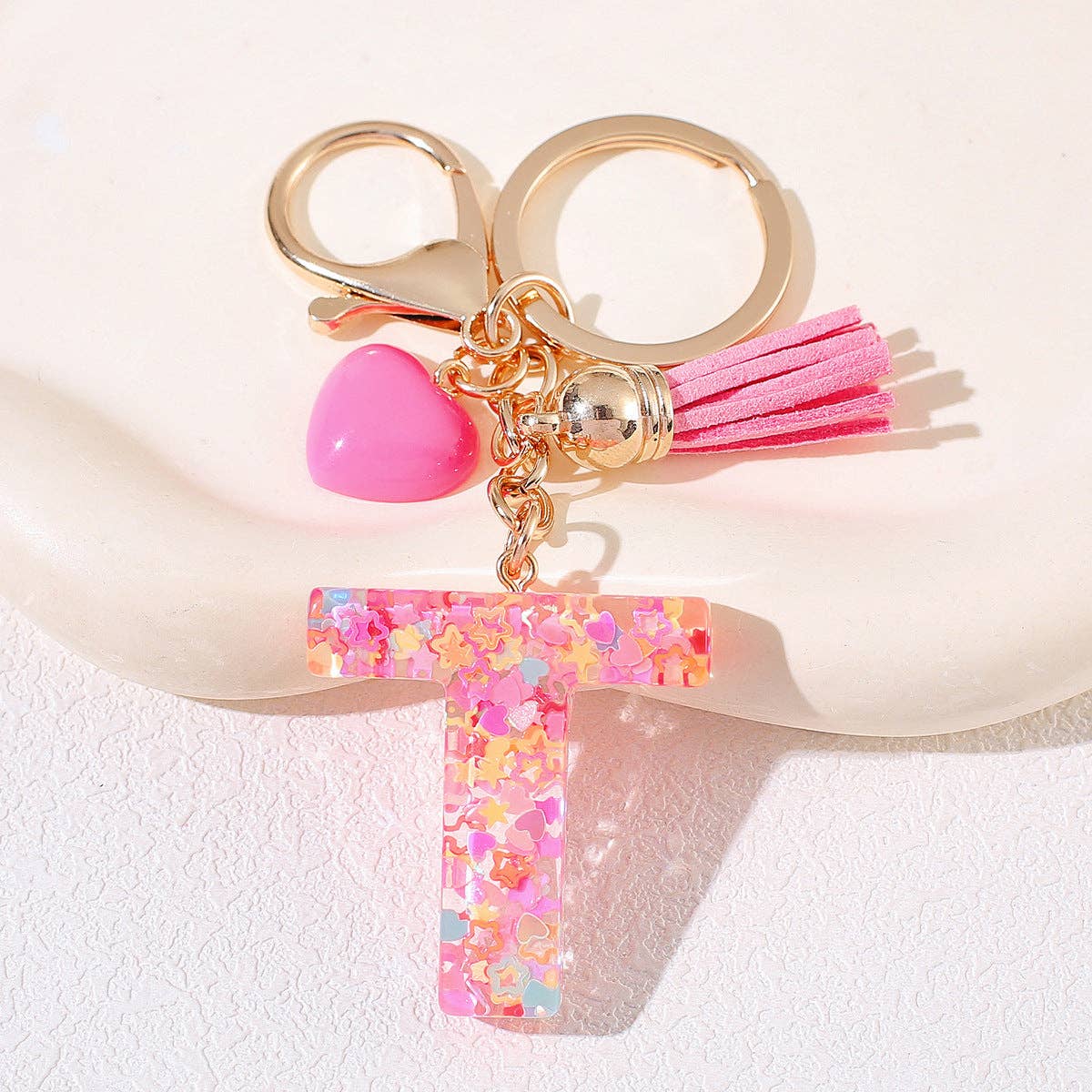 Pink Sequin Initial Keychains