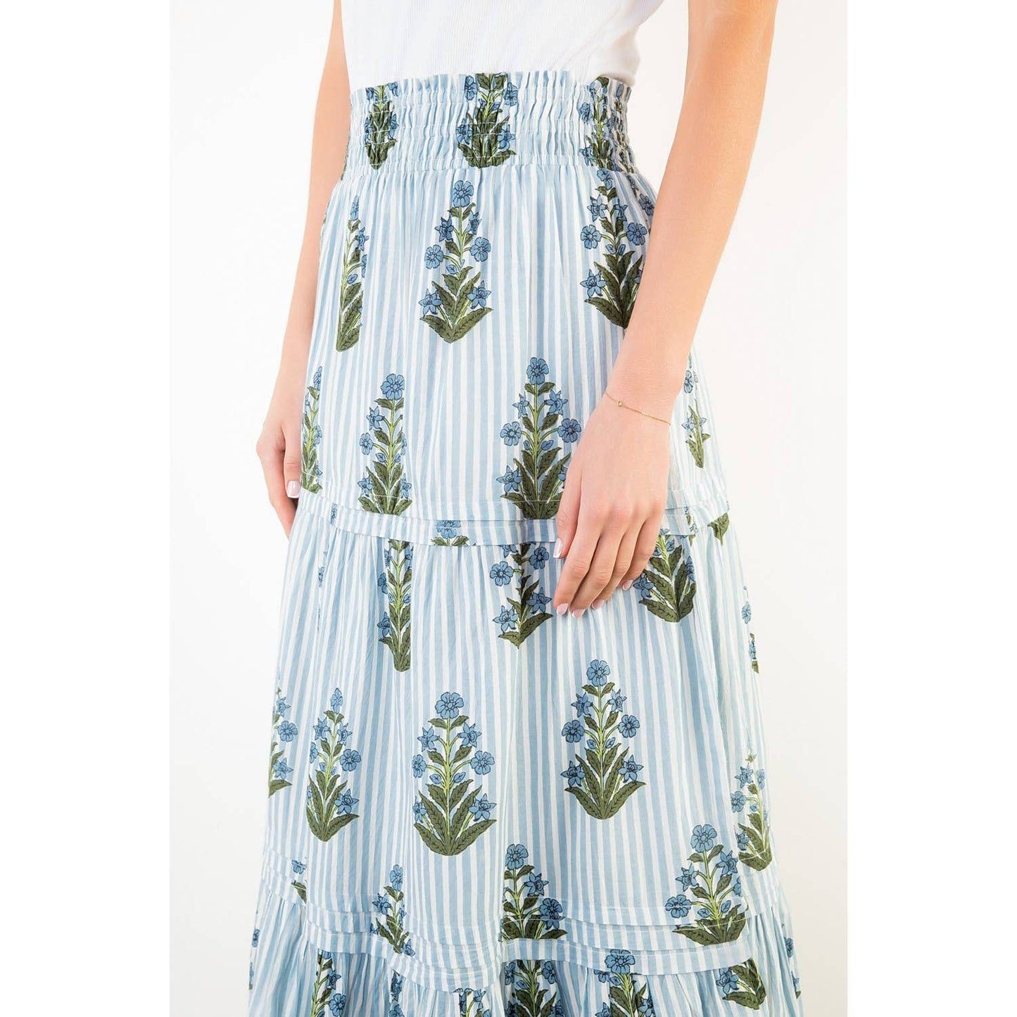 THML Long Striped Floral Pattern Skirt