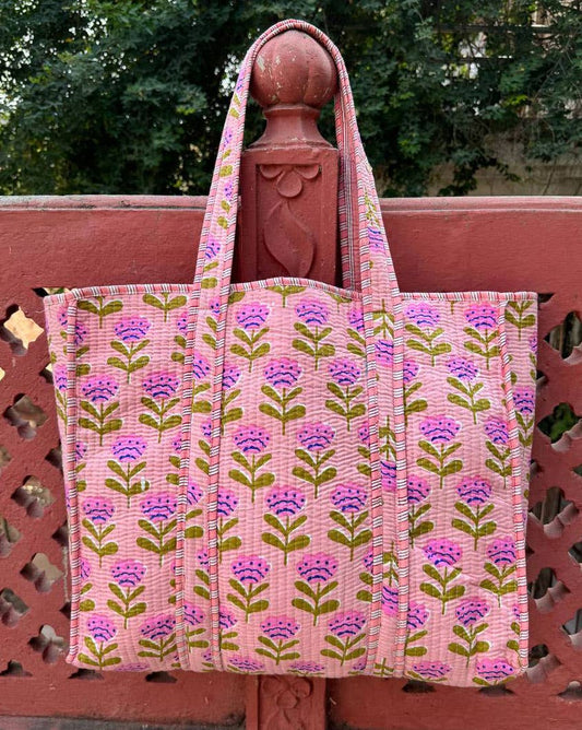 Pink Block Print Tote