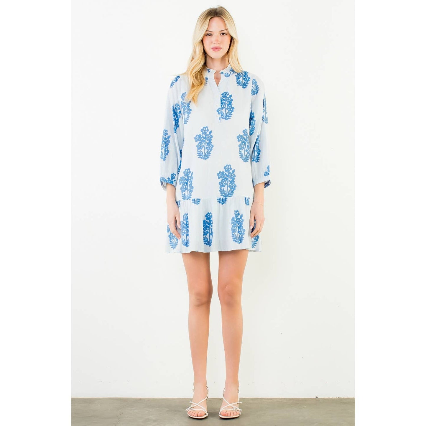 THML Long Sleeve Floral Pattern Tiered Dress