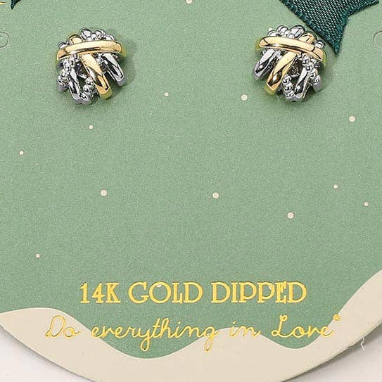 Two Tone Textured Knot Cluster Earrings