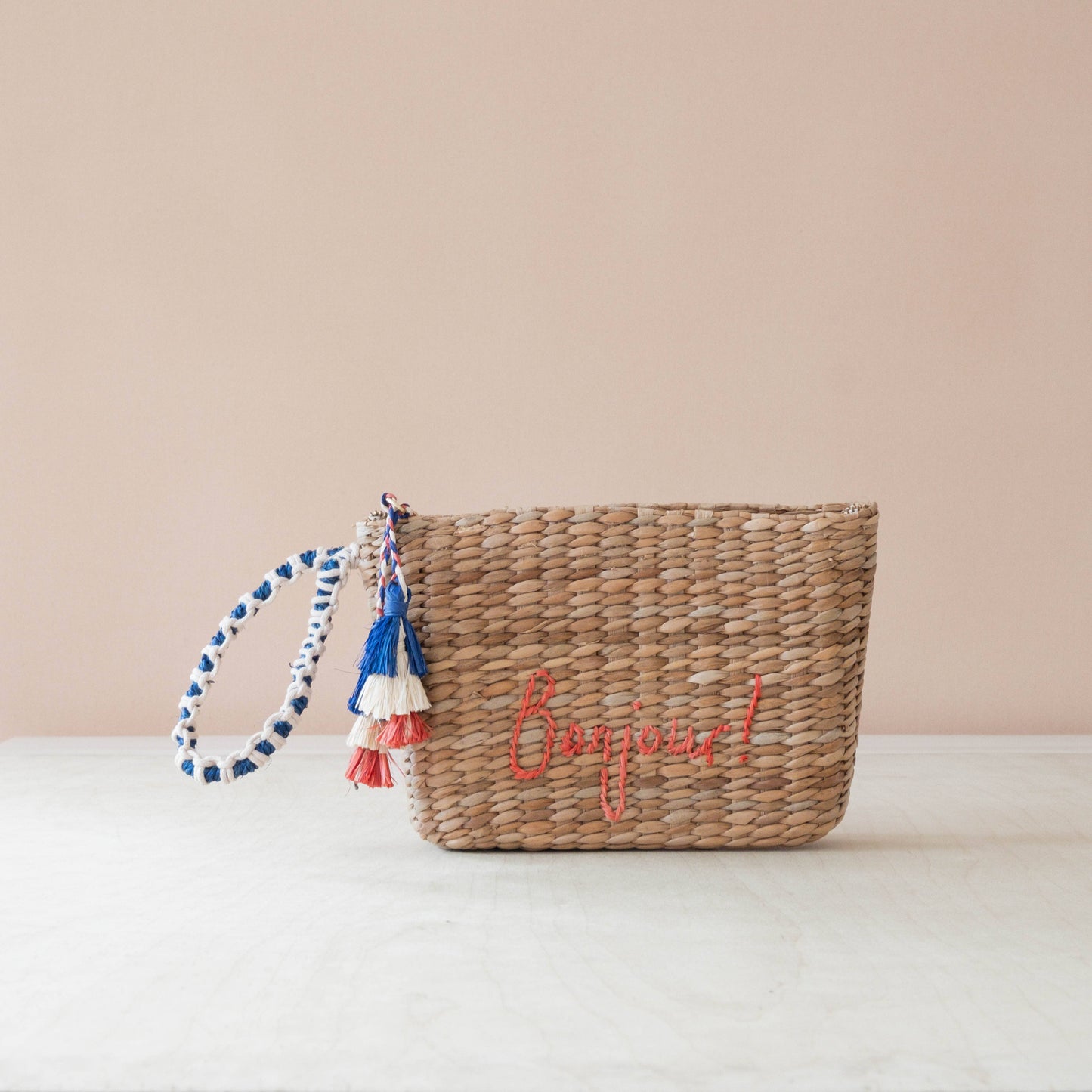Hand Woven Embroidered Bonjour Wristlet