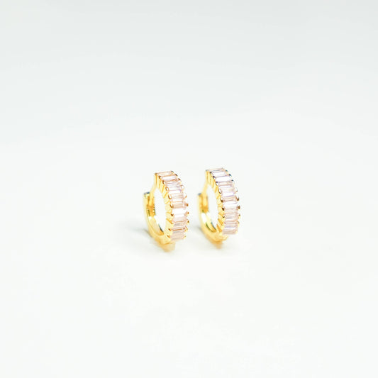Pink Champagne Baguette Huggie Earrings
