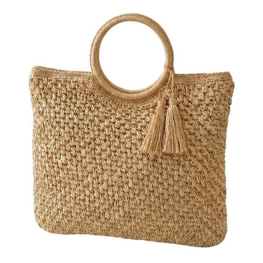 Tassel Raffia Woven Tote Handbag