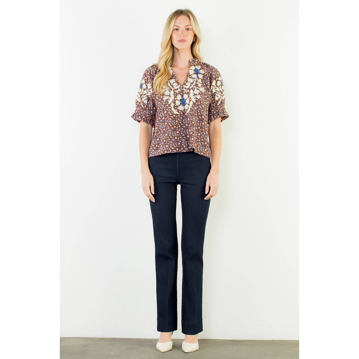 THML Floral Print Top With Embroidery