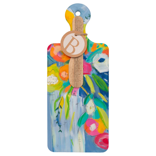 Floral Cheese Board & Wood Spreader Set