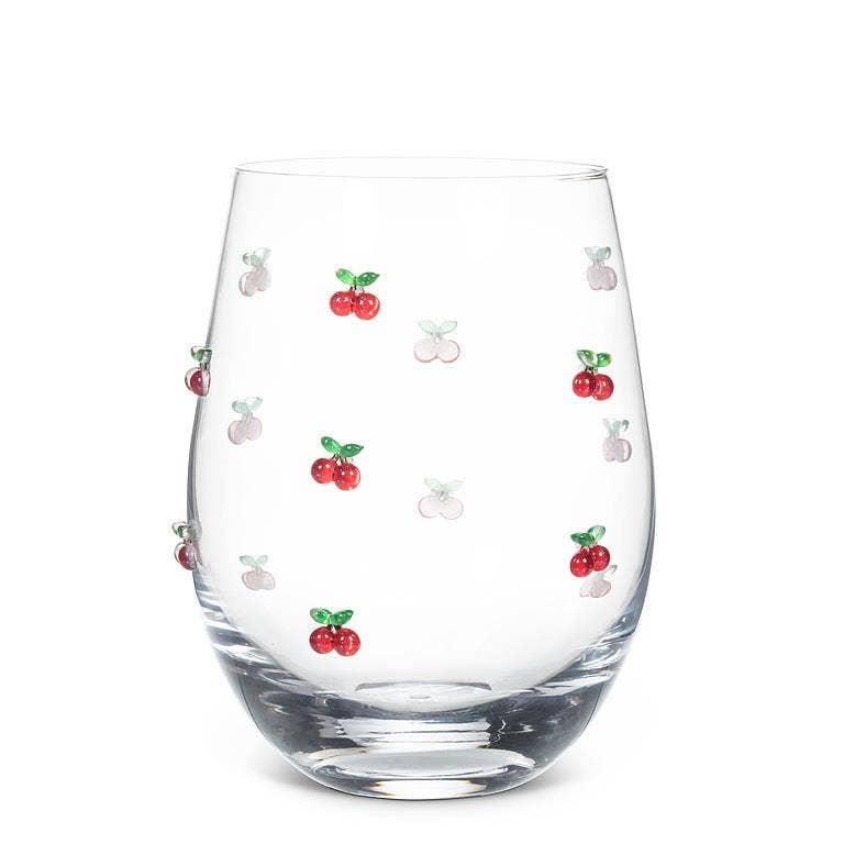 Stemless Icon Wine Glass with Cherries