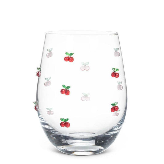 Stemless Icon Wine Glass with Cherries