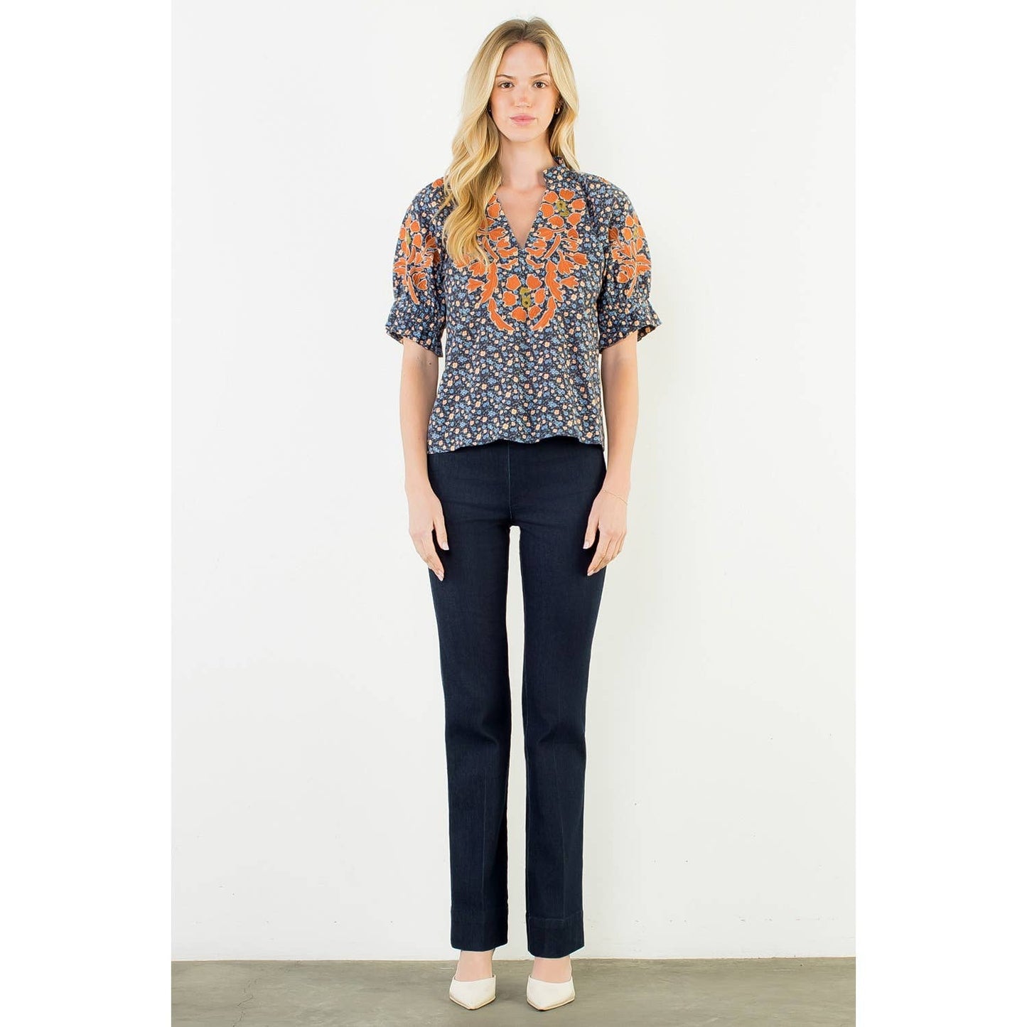 THML Floral Print Top With Embroidery
