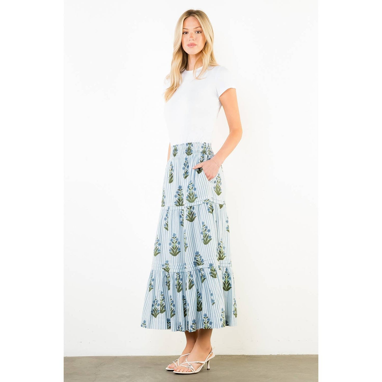 THML Long Striped Floral Pattern Skirt
