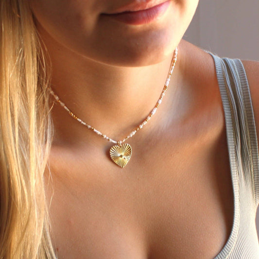 Beaded Necklace with Heart Pendant