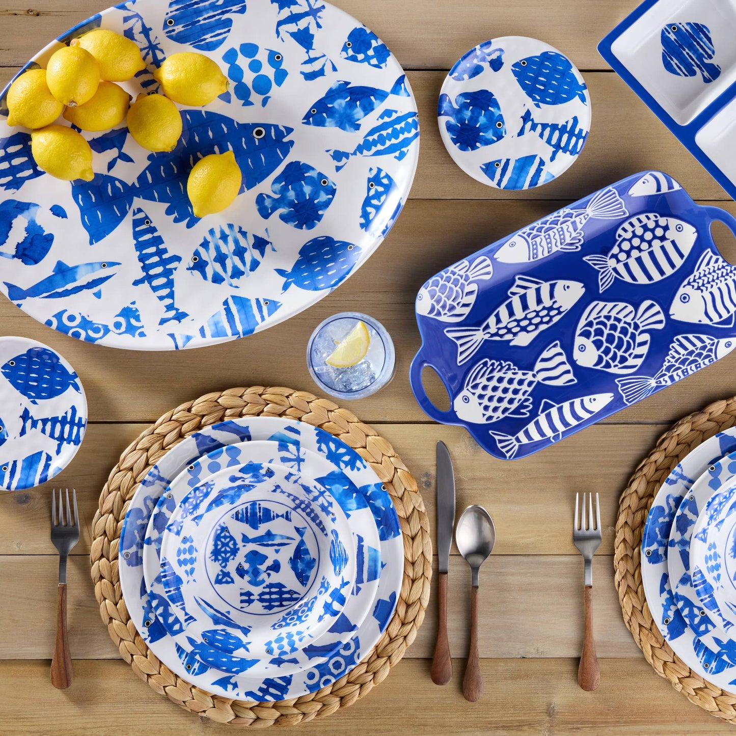 Fish Melamine Oval Tray with Dip Bowl