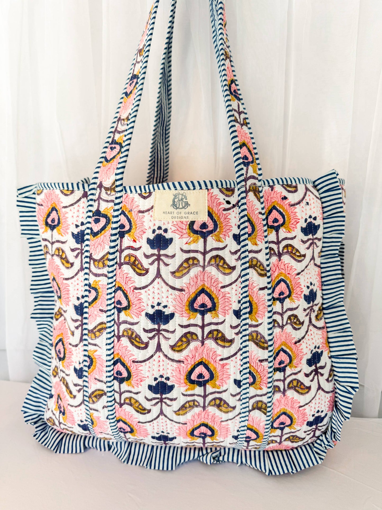 Large Quilted Ruffle Tote Bag