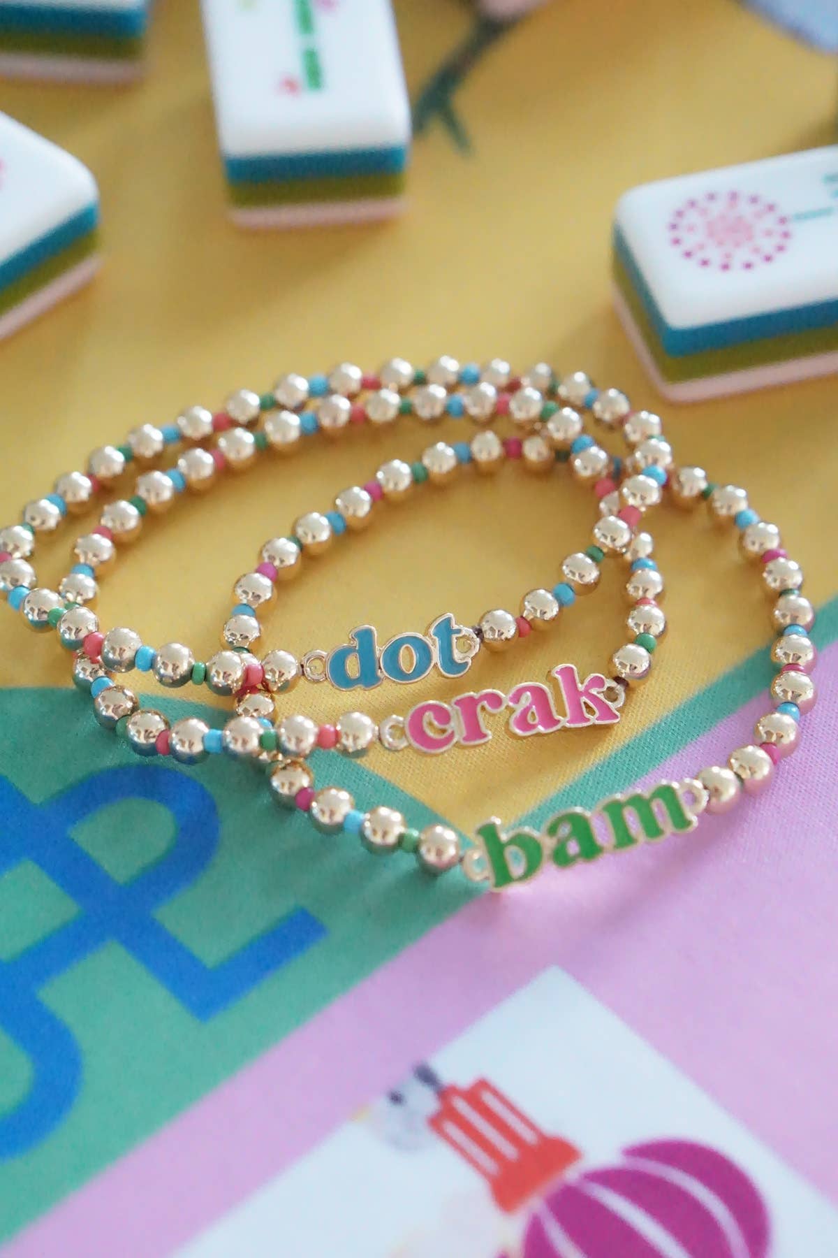 Mahjong Dot Crack Bam Beaded Stretch