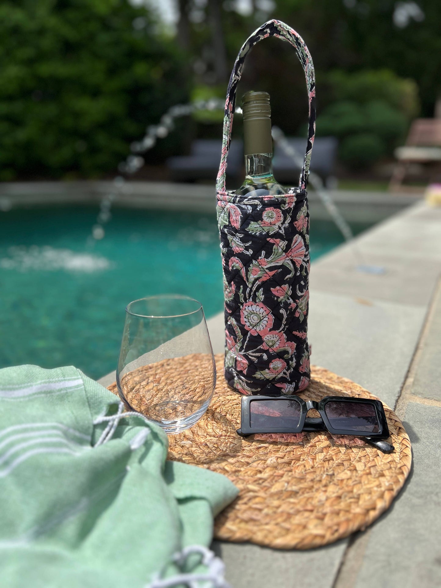 Block Printed Cotton Quilted Wine Bags