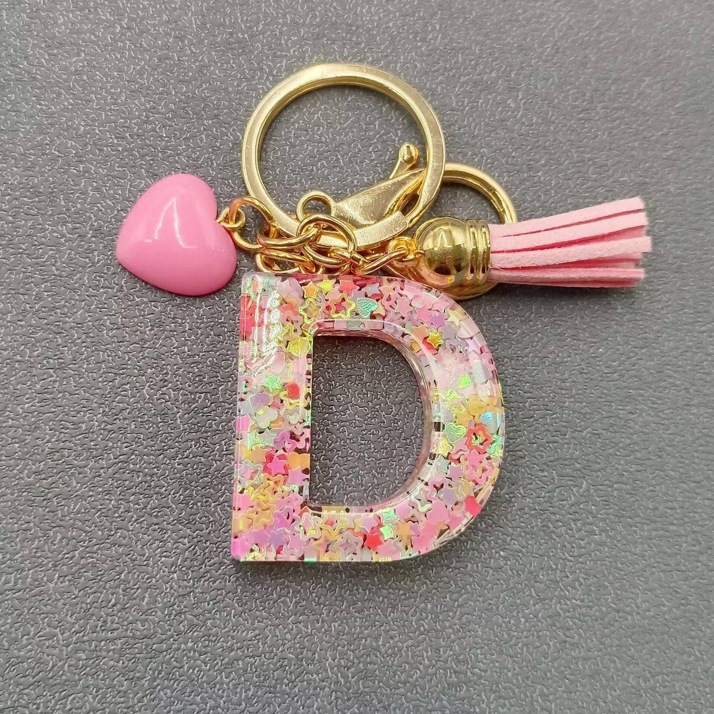 Pink Sequin Initial Keychains