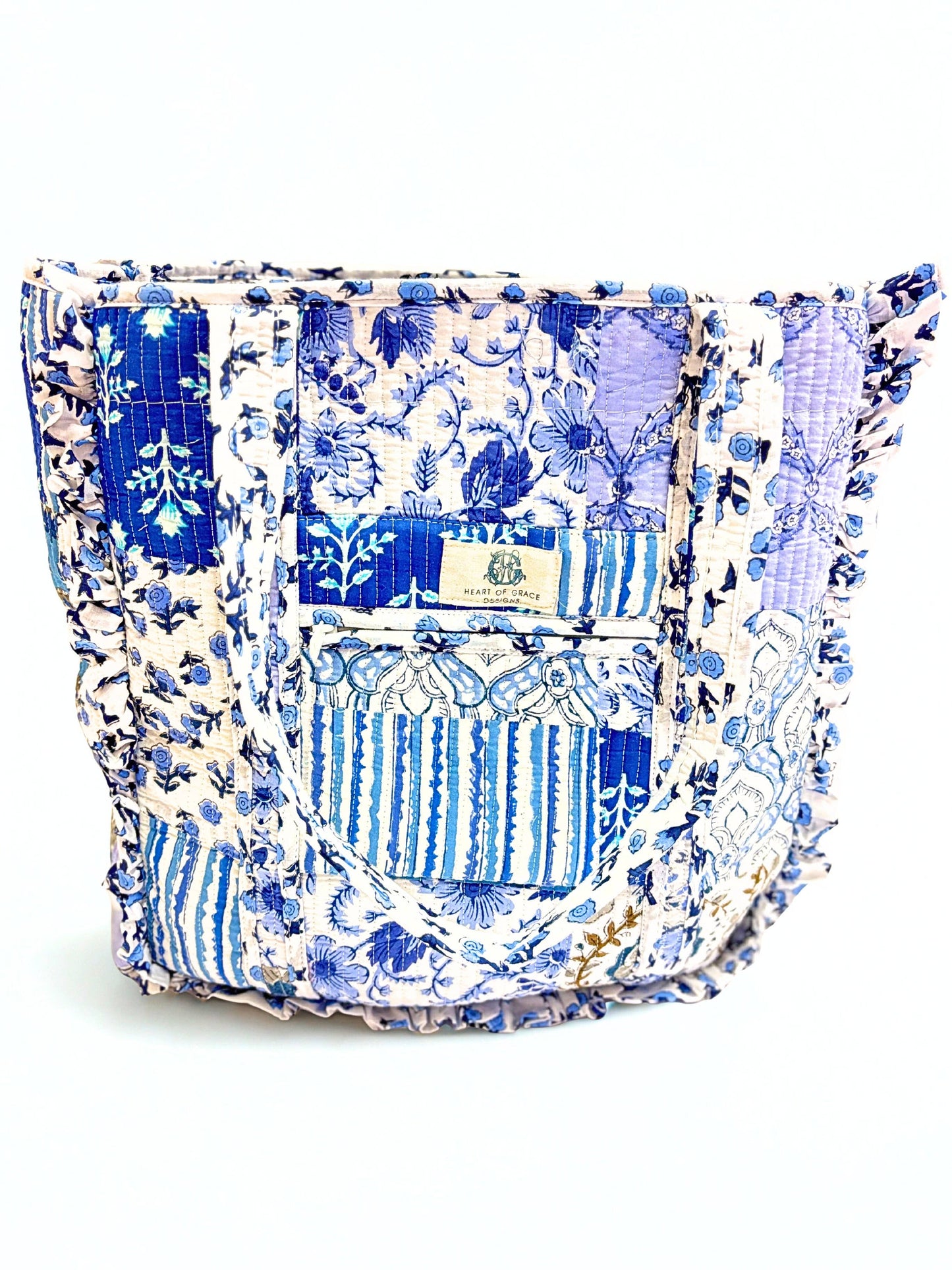 Tea Garden Large Quilted Ruffle Tote Bag