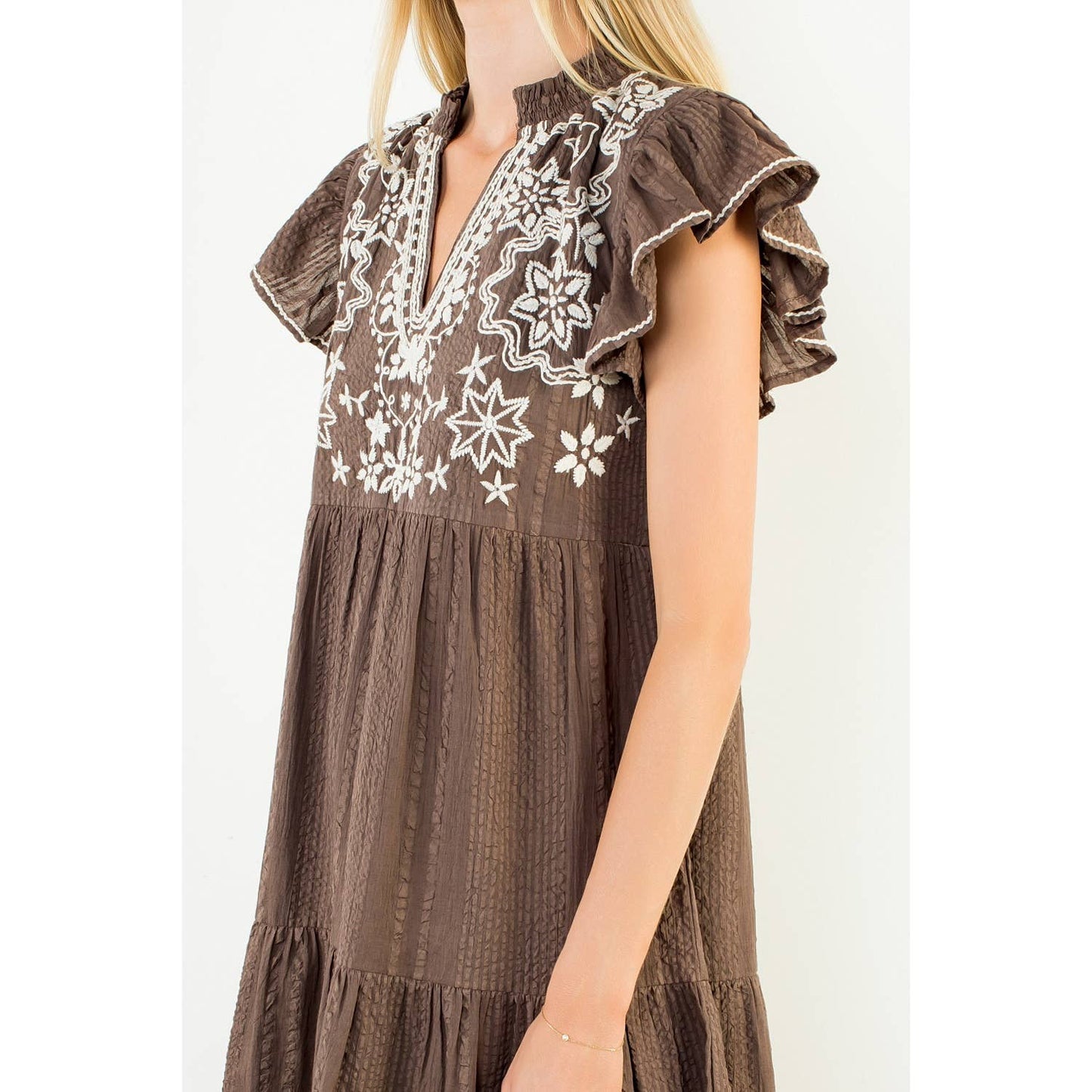 THML Textured Short Sleeve Embroidery Dress