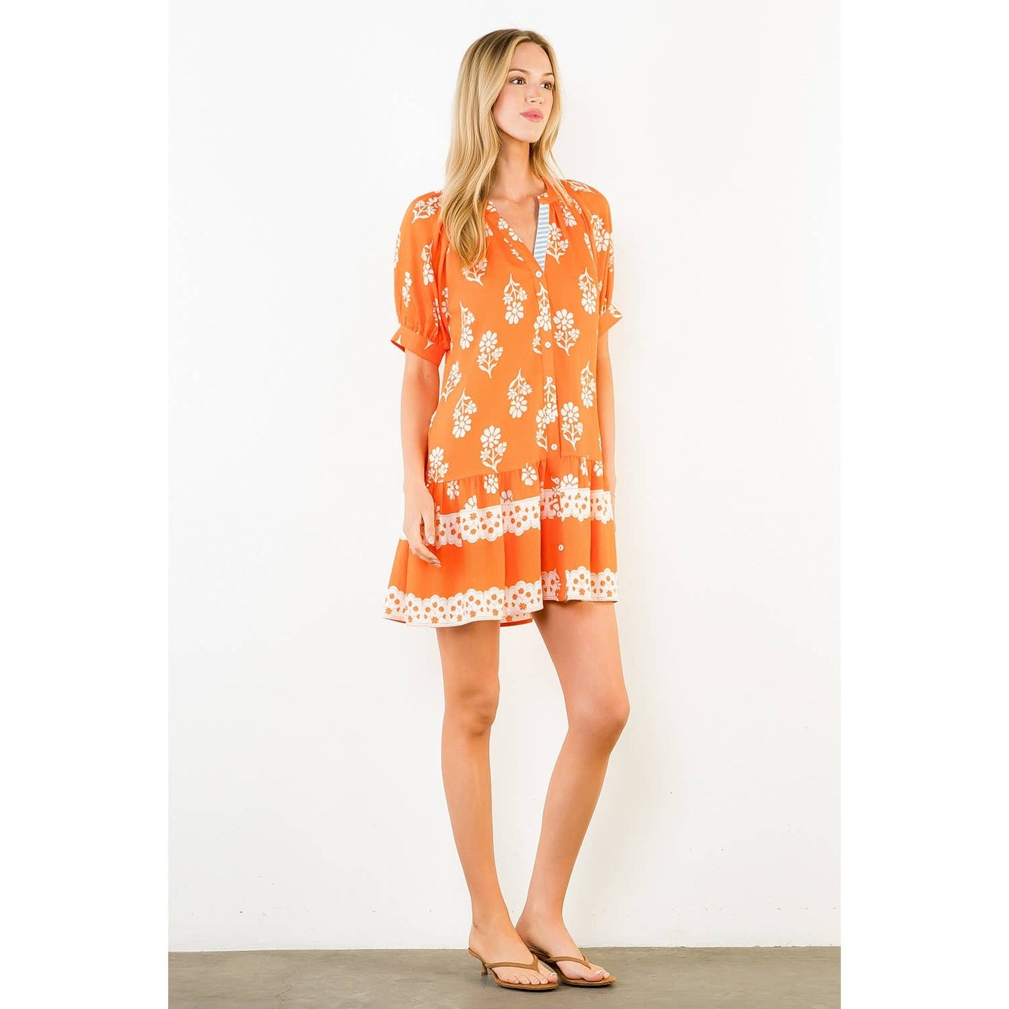 THML Short Sleeve Button Up Floral Pattern Dress