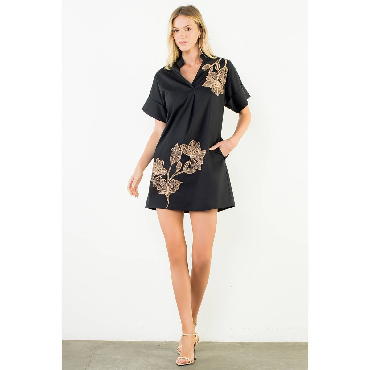 THML Embroidered Floral Collar Dress