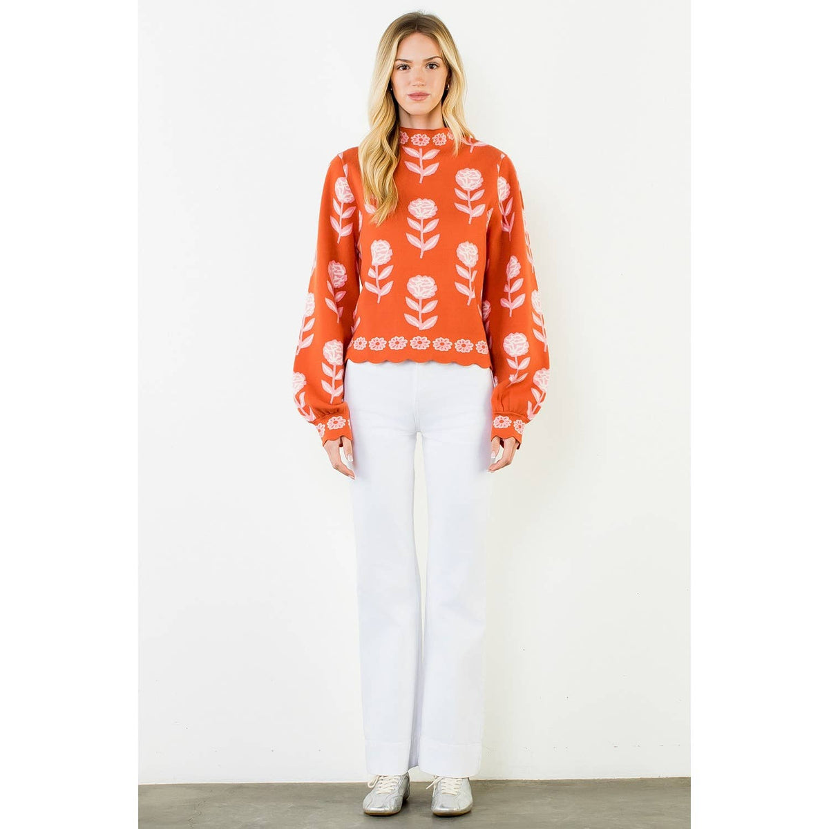 THML Flower Print Turtle Neck Sweater