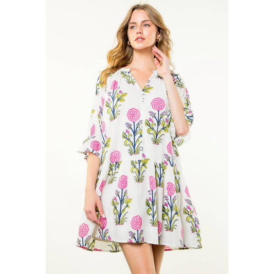 Short Sleeve Flower Print Dress