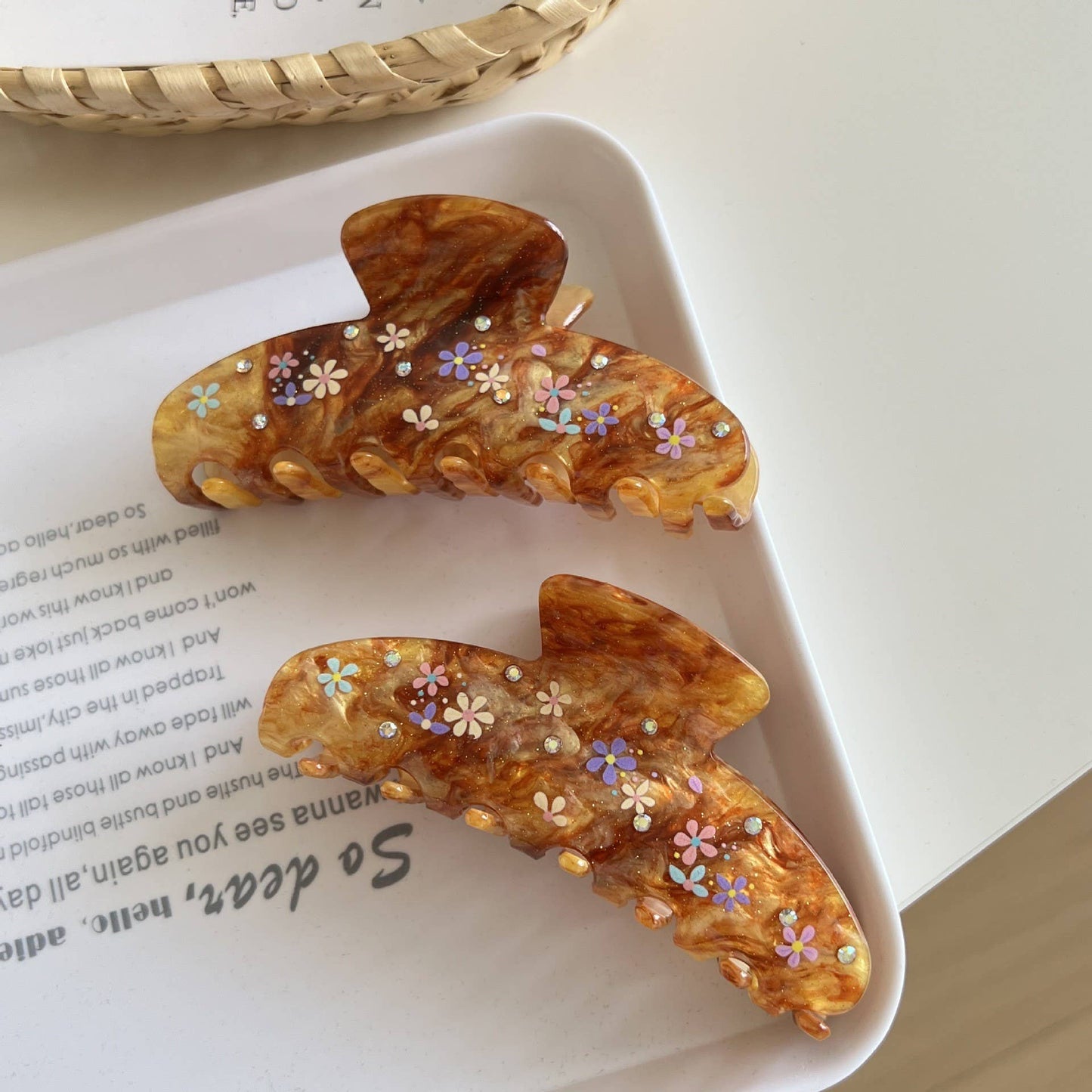 Floral Rhinestone Hair Claw, Marbled Hair Accessories