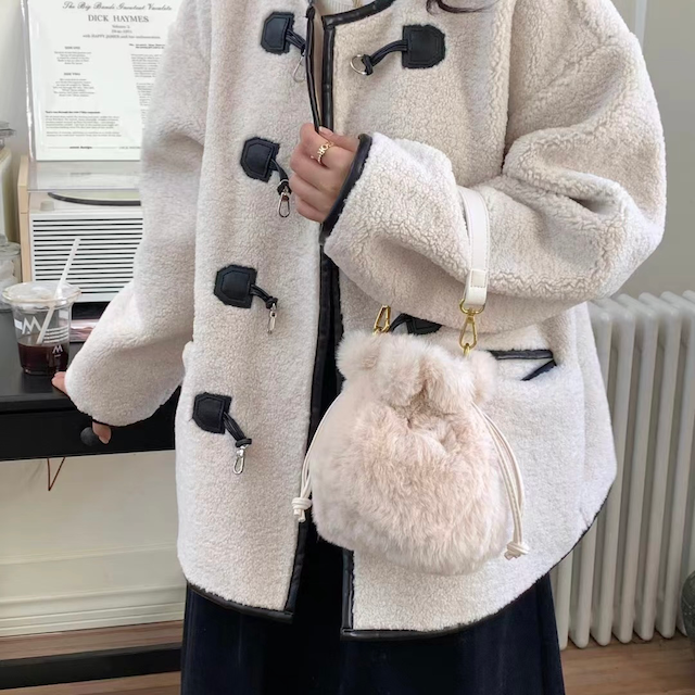 Faux Fur Drawstring Bucket Crossbody Bag