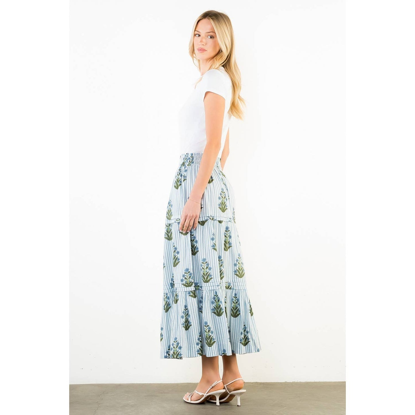 THML Long Striped Floral Pattern Skirt