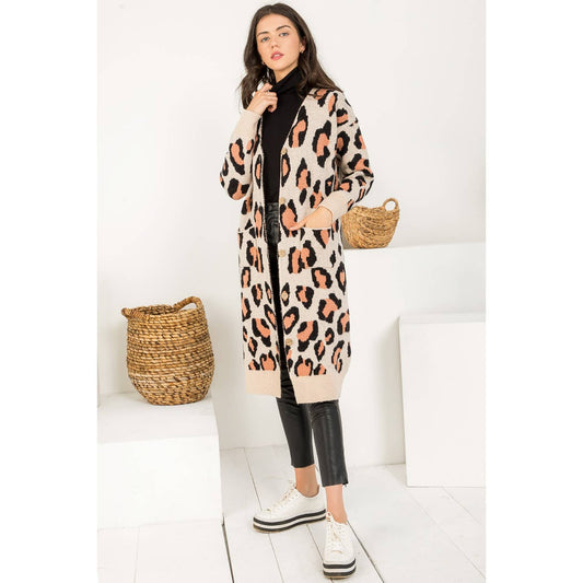 THML Cheetah Knit Long Cardigan