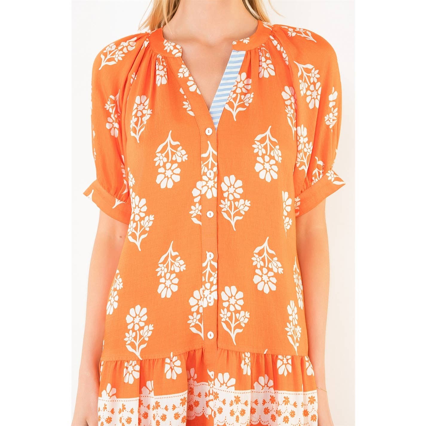 THML Short Sleeve Button Up Floral Pattern Dress