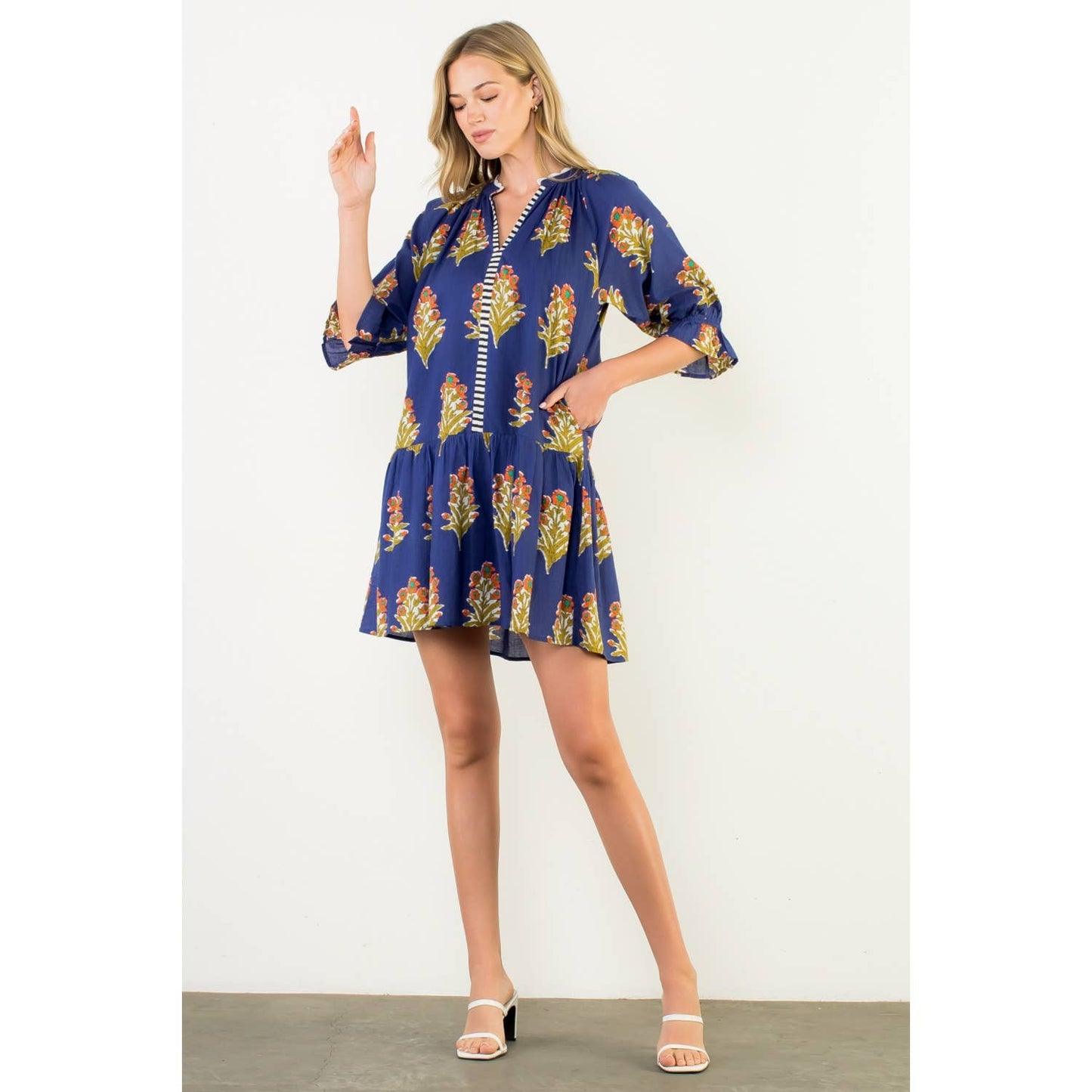 THML Floral Print Ruffle Sleeve Dress