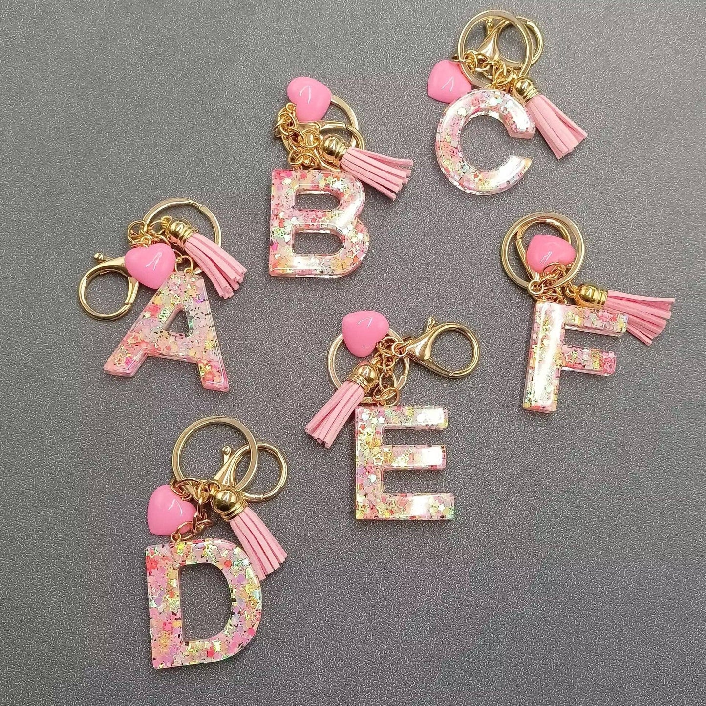 Pink Sequin Initial Keychains