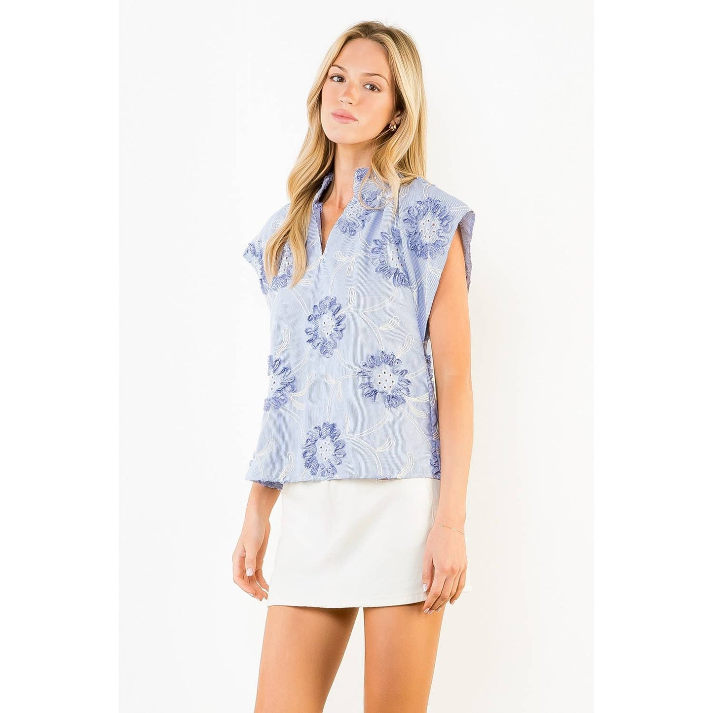 THML Sleeveless Stripe Top with Ribbon Details