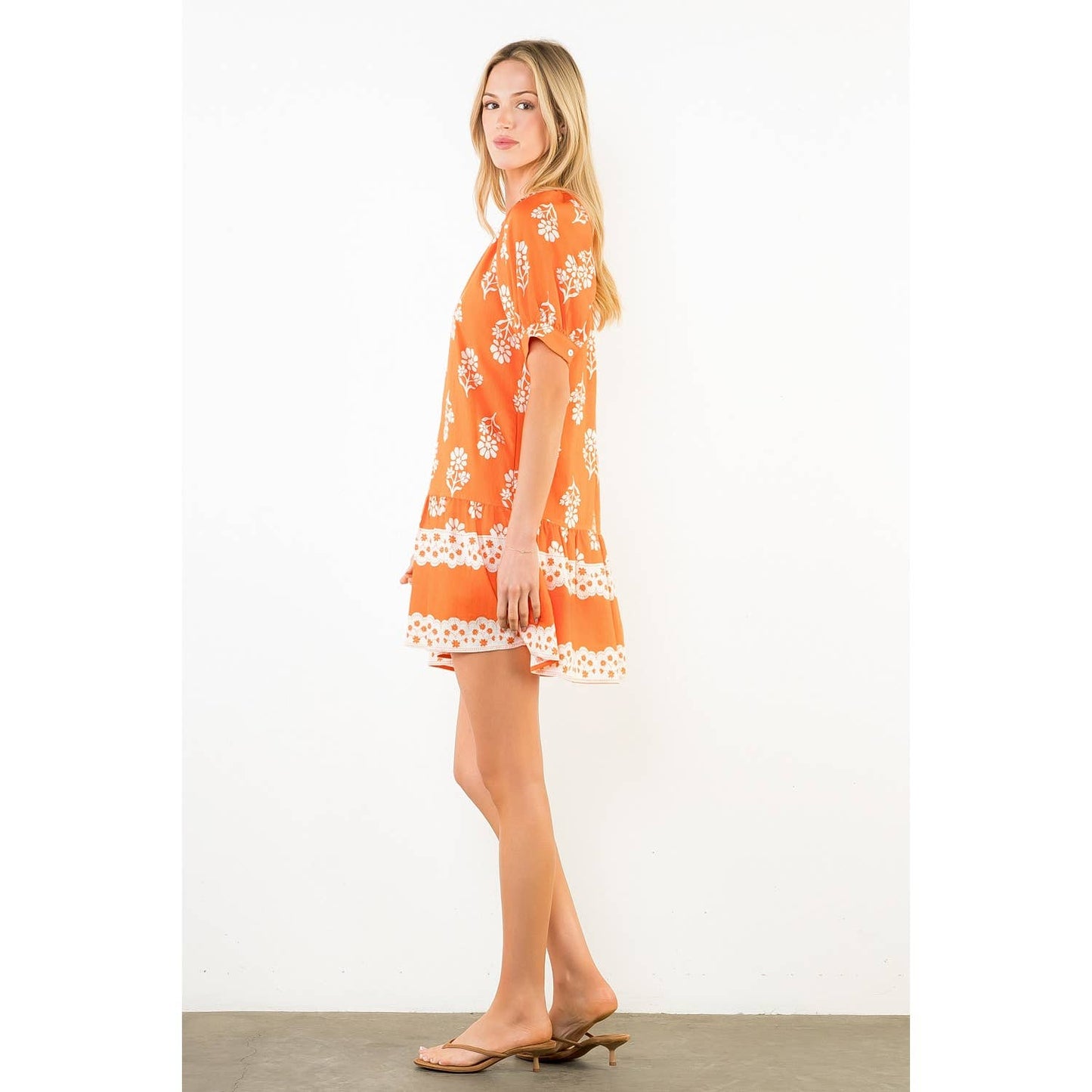 THML Short Sleeve Button Up Floral Pattern Dress